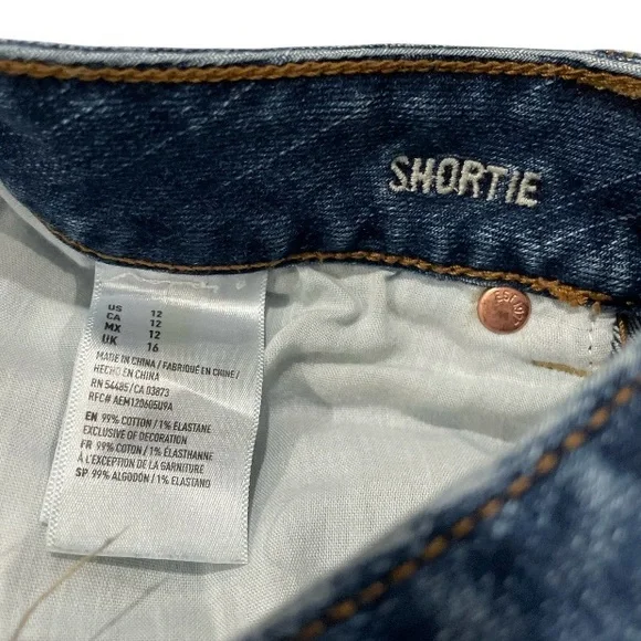 American Eagle Outfitters Distressed Shortie Denim Shorts Size 12 - Picture 2 of 3